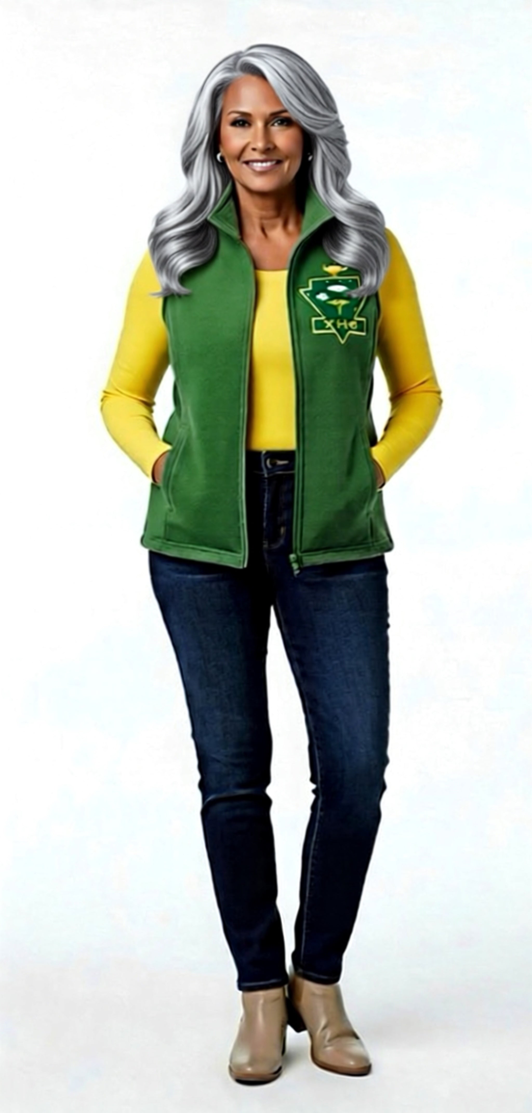Fleece vest with Chi Eta Phi  Sorority, Inc. emblem.
