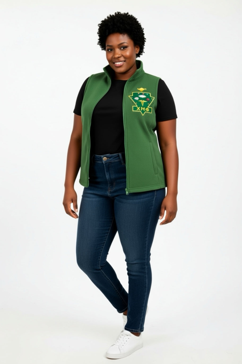 Fleece vest with Chi Eta Phi  Sorority, Inc. emblem.