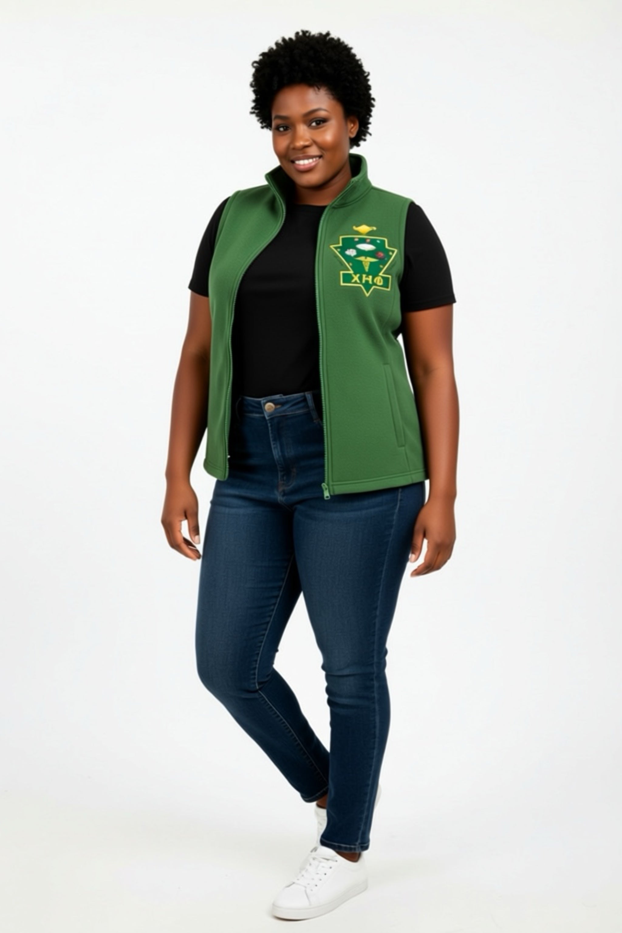 Fleece vest with Chi Eta Phi  Sorority, Inc. emblem.